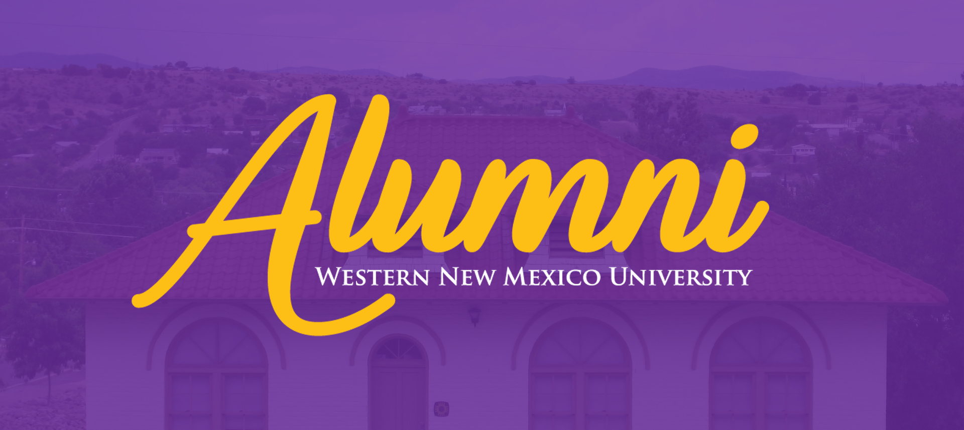 Alumni logo over image of Hunter Hall